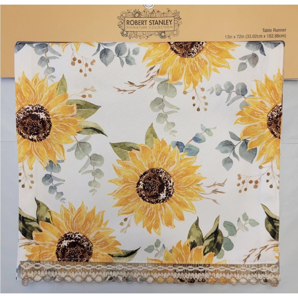 Robert Stanley Table Runner Fall 13” x 72” Sunflowers Cottage Core Country